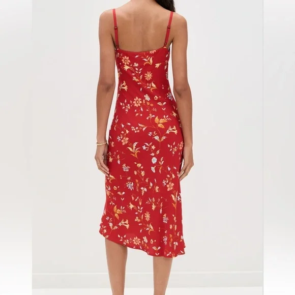 Reformation Camira Crepe Midi-Dress in Borsa Floral Red | Size 0 - Picture 2 of 14